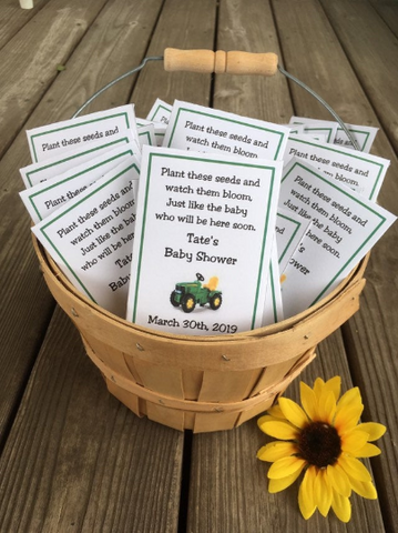 plant these seeds and watch them bloom Tractor Baby Shower Seed Packets