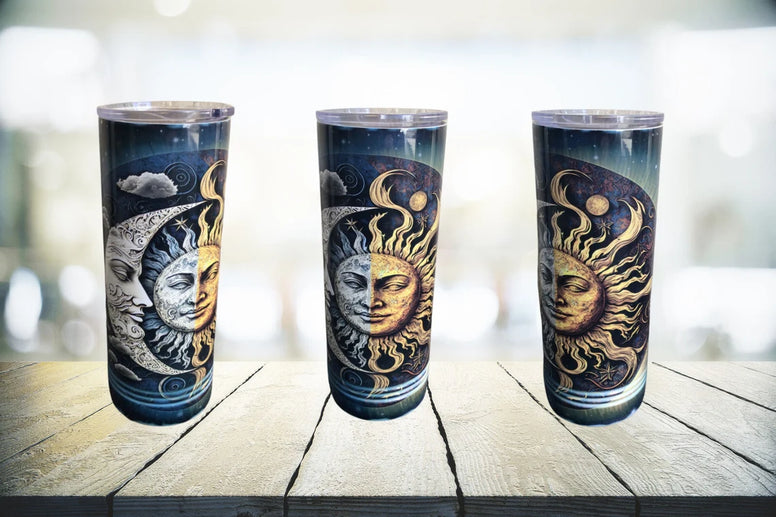 22 oz skinny tumbler - Sun and Moon Tumbler design