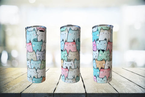 22 oz skinny tumbler - Colorful Cats design