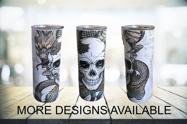 22 oz skinny tumbler - Skull Dragon design