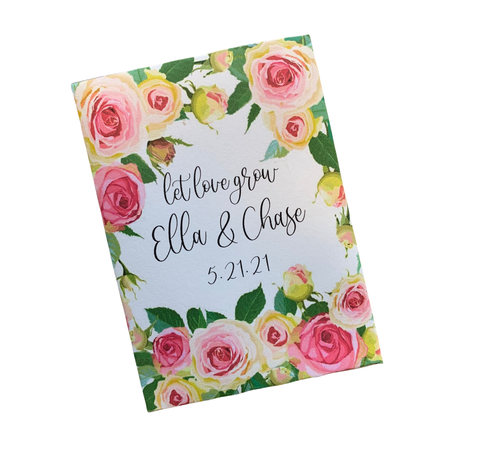 Pink Rose Border Wedding Seed Packets
