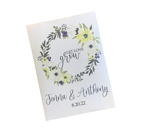 Purple Yellow and White Flower Wreath Wedding Seed Packets
