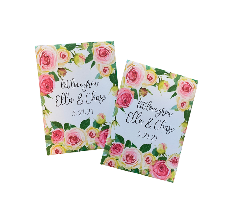 Pink Rose Border Wedding Seed Packets