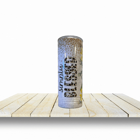 22 oz skinny tumbler - Simply blessed with sunflower design