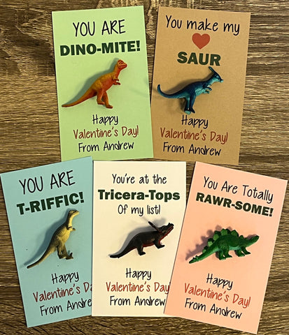 Dinosaur valentine cards - Dinosaur party favors