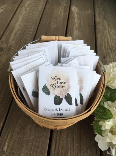 white hydrangea flower seeds White Hydrangea Wedding Seed Packets – Favor Universe