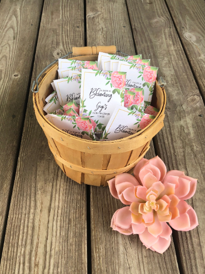 Pink rose with Gold Baby Shower Seed Packet Favors