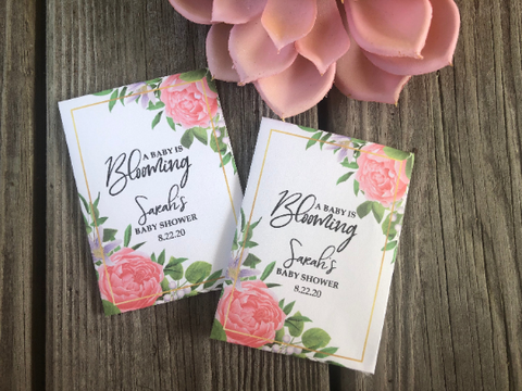 Pink rose with Gold Baby Shower Seed Packet Favors