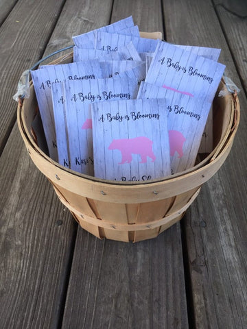 pink and blue bear baby shower seed packets favors