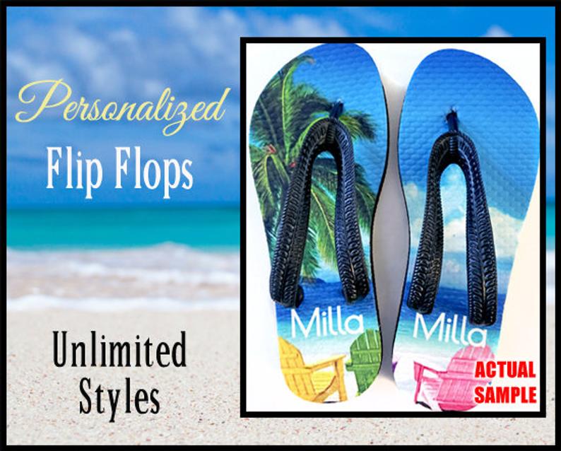 Bride and groom flip flops personalized deals