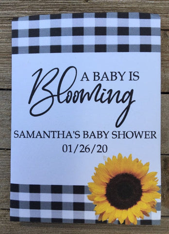Buffalo Plaid Sunflower Baby Shower Seed Packets