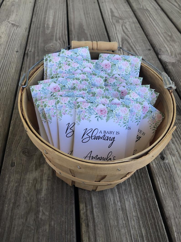 succulent shower favors Pink Rose succulent Baby Shower Seed Packets Favors – Favor Universe
