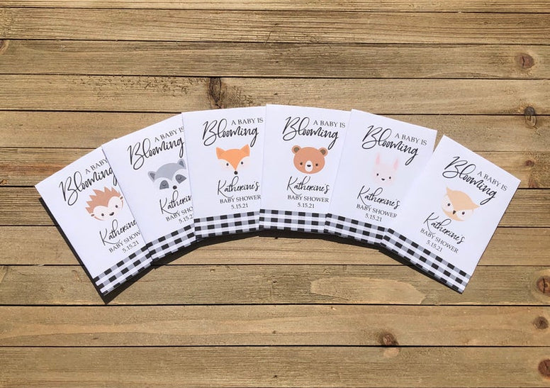 woodland animals fox or bear baby shower seed packets favors