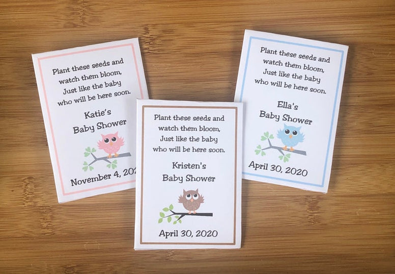 owl baby shower seed packets gifts