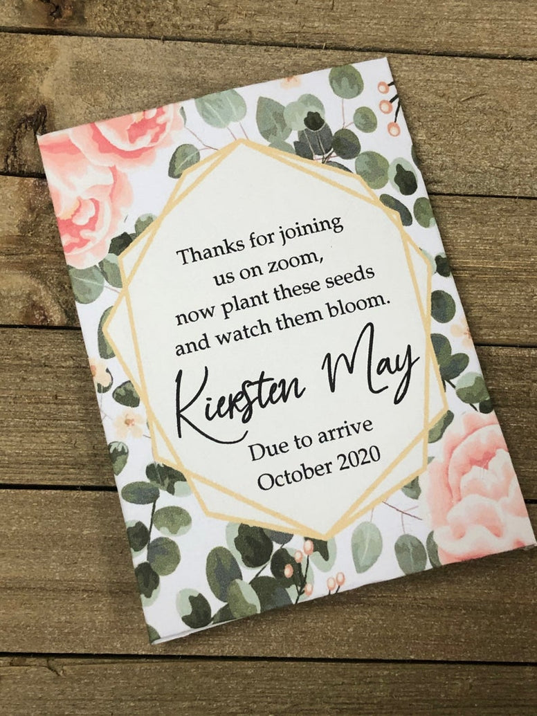 zoom virtual baby shower seed packets favor pink