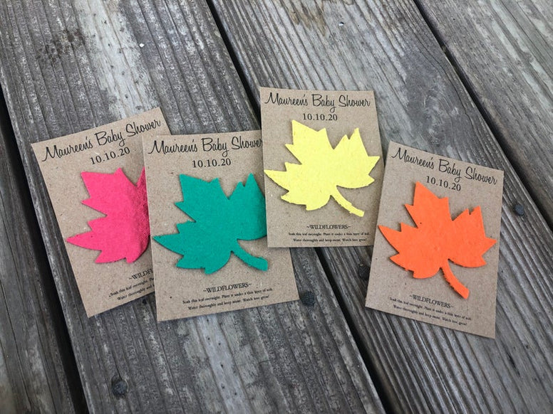 Fall plantable leaf baby shower favors