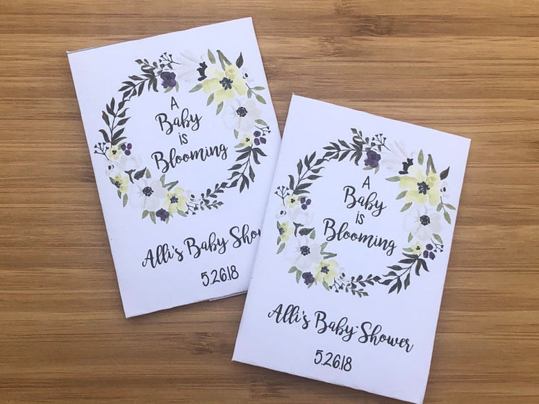 floral wreath baby shower seed packets purple