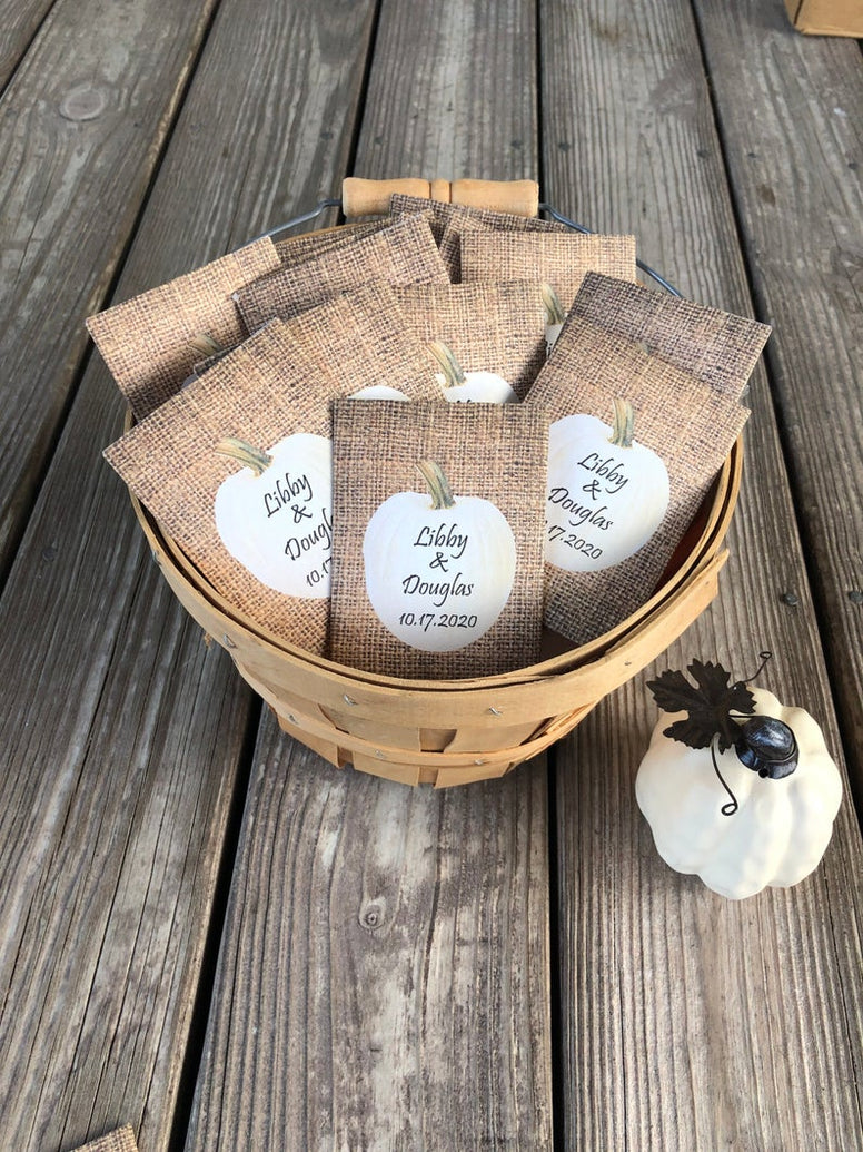 Fall White Pumpkin Burlap Seed Packet Favors