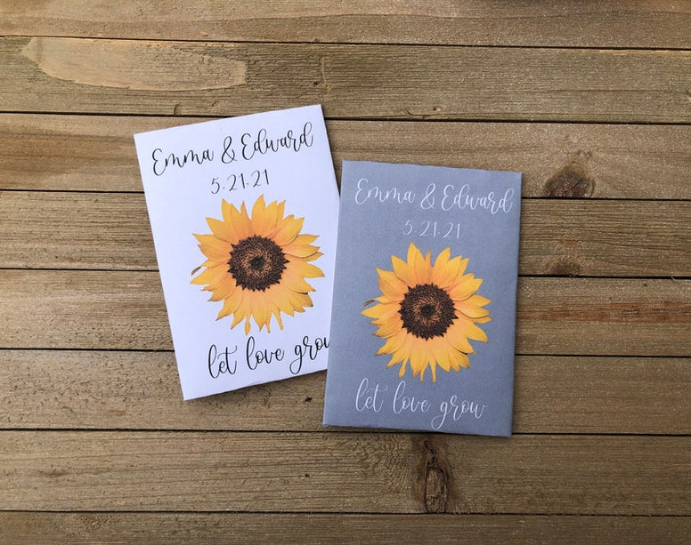 Custom yellow and gray flower wedding Favors