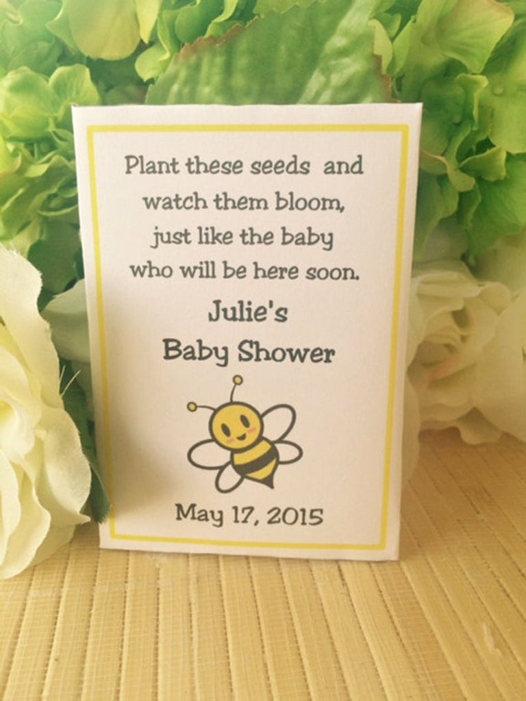 baby in bloom flower seeds Bee Baby Boy Baby Shower Seed Packets Favors – Favor Universe