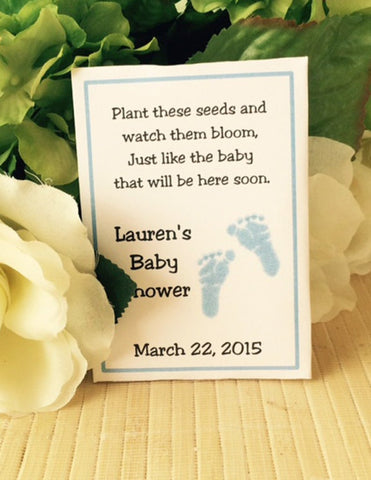 Girl or boy Baby Shower Seed Packets Footprints Favors
