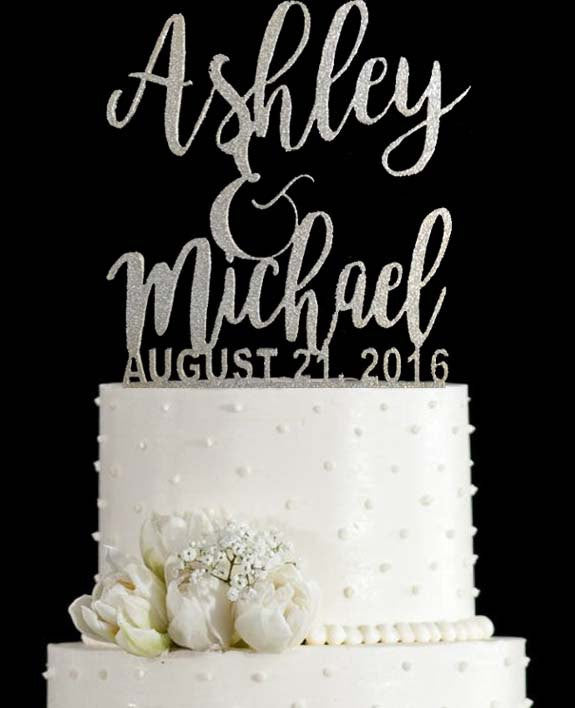 Cake Topper Silver, Wedding Cake Topper, Silver Glitter Cake Topper - Favor Universe