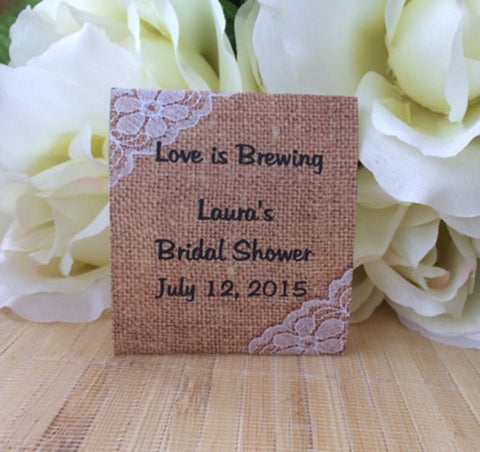 Tea Gifts, Bridal Shower Decor, Tea Party, teapots, Bridal Burlap, Tea Favors, Tea Bags, Burlap Shower Favors, lace favors - Favor Universe