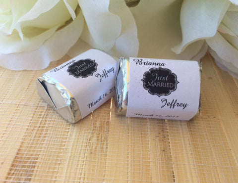 Personalized Wedding Candy Wrappers, just married favors, chalkboard wedding favors, candy bar wrappers, just married wedding favors - Favor Universe