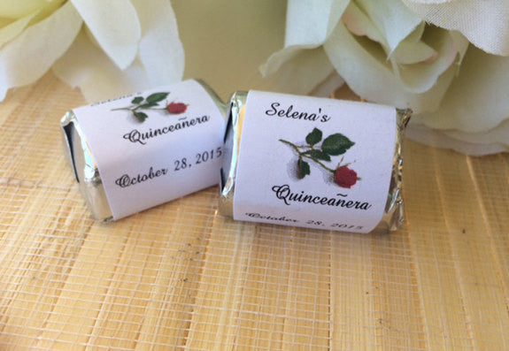 Personalized Quinceanera Candy Wrappers with Red Rose - Favor Universe