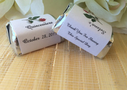 Personalized Quinceanera Candy Wrappers with Red Rose - Favor Universe