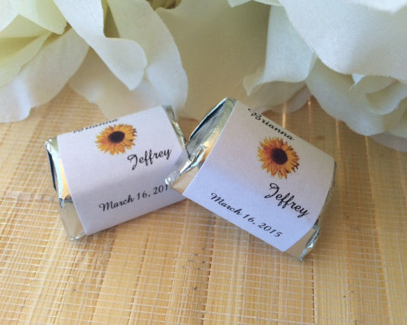 Personalized Wedding Candy Wrappers, Sunflower candy bar wrappers, sunflower favors,sunflower wrappers, fall favors, sunflower wedding candy - Favor Universe