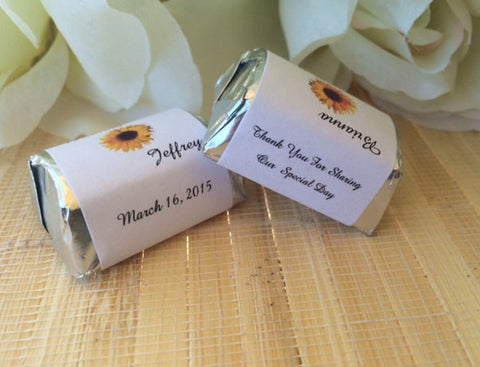 Personalized Wedding Candy Wrappers, Sunflower candy bar wrappers, sunflower favors,sunflower wrappers, fall favors, sunflower wedding candy - Favor Universe