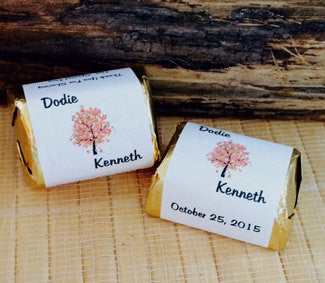 Personalized Wedding Candy Wrappers, fall candy bar wrappers, tree gifts, fall tree favors, leaf wedding favors, fall favors - Favor Universe