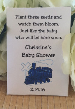 plant these seeds and watch them bloom Train Baby Shower Seed Packets – Favor Universe
