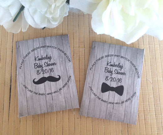 Mustache and Bowtie Baby Shower Seed Packet Favors – Favor Universe