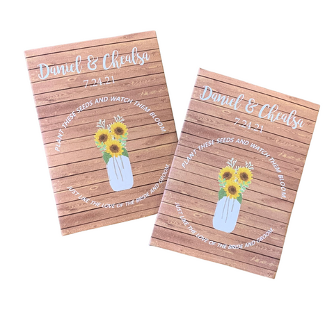 Sunflowers on Wood Wedding Seed Packets