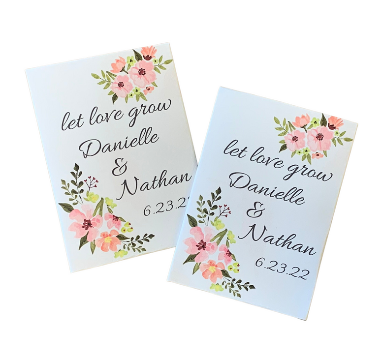 soft pink floral wedding seed packets
