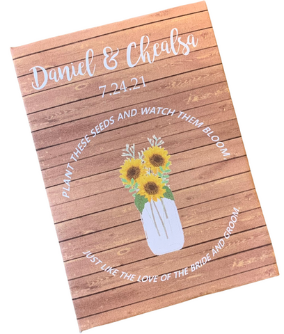 Sunflowers on Wood Wedding Seed Packets