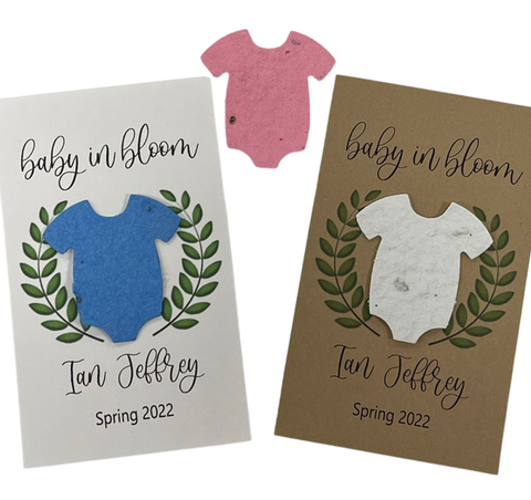 Plantable Seed Card favors for Baby Shower - Includes plantable onesie shape and Laurel Wreath design