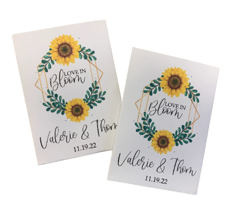 sunflower wedding seed packet favors with frame and floral