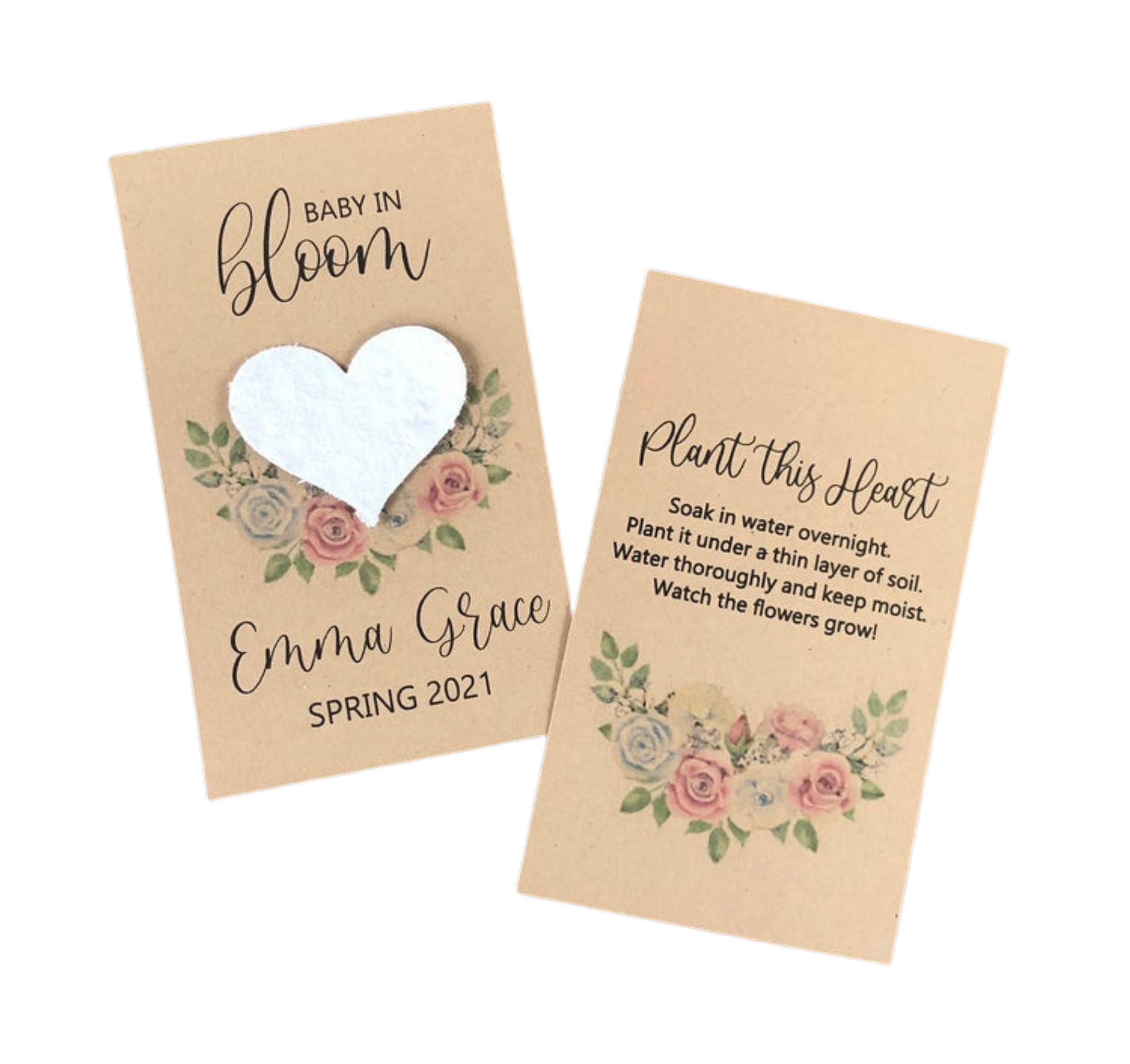 Plantable paper baby shower favors with floral design