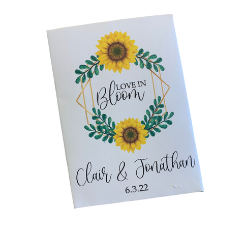 sunflower wedding seed packet favors with frame and floral