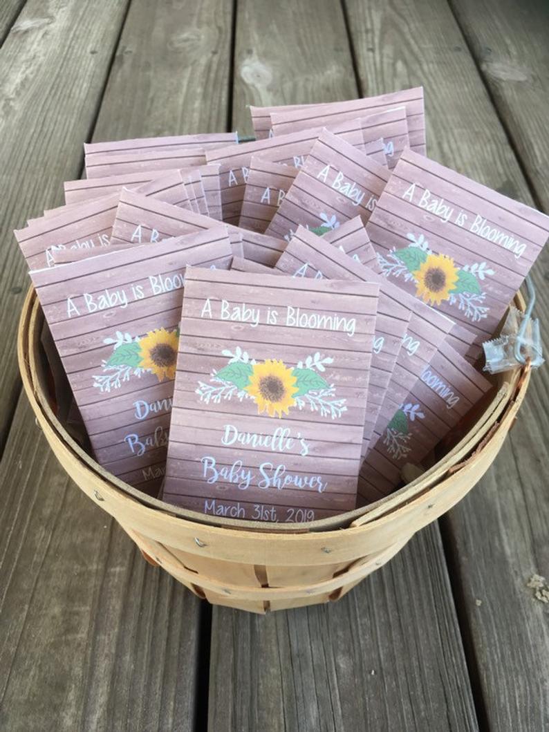 Sunflower and wood design Baby Shower Seed Packets