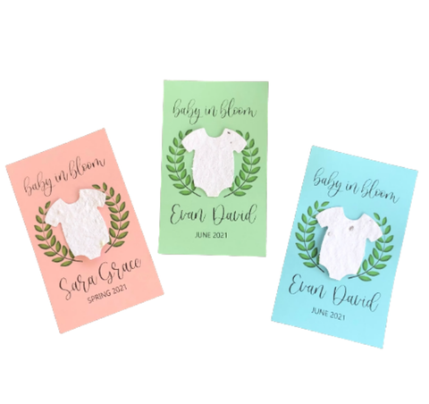 Plantable Seed Card favors for Baby Shower - Includes plantable onesie shape and Laurel Wreath design