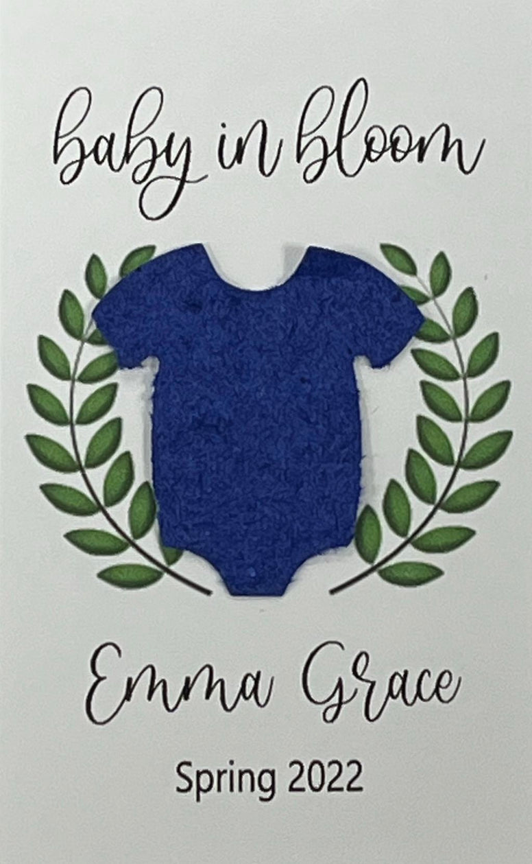 Plantable Seed Card favors for Baby Shower - Includes plantable onesie shape and Laurel Wreath design